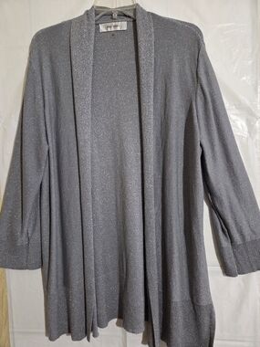 Jones Studio Silver Metallic Open-Front Cardigan